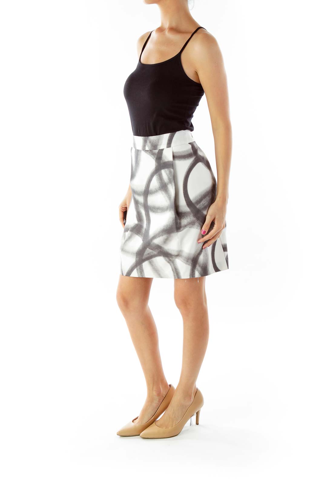 White Black Printed Pencil Skirt