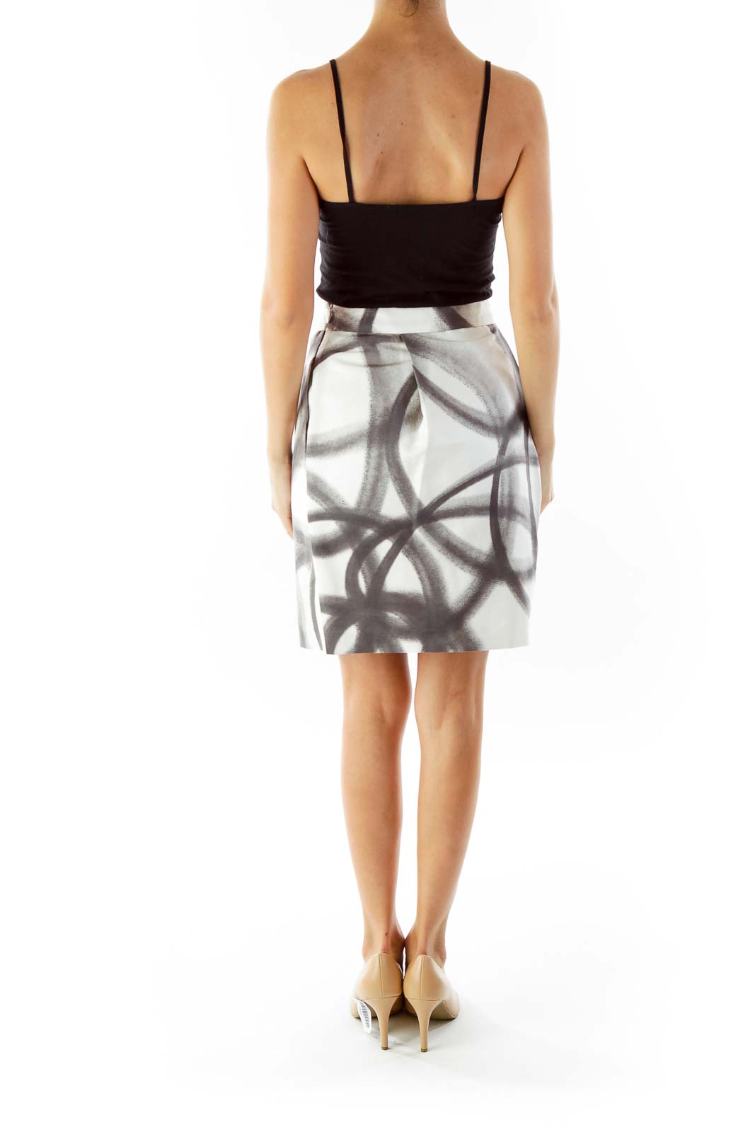 White Black Printed Pencil Skirt