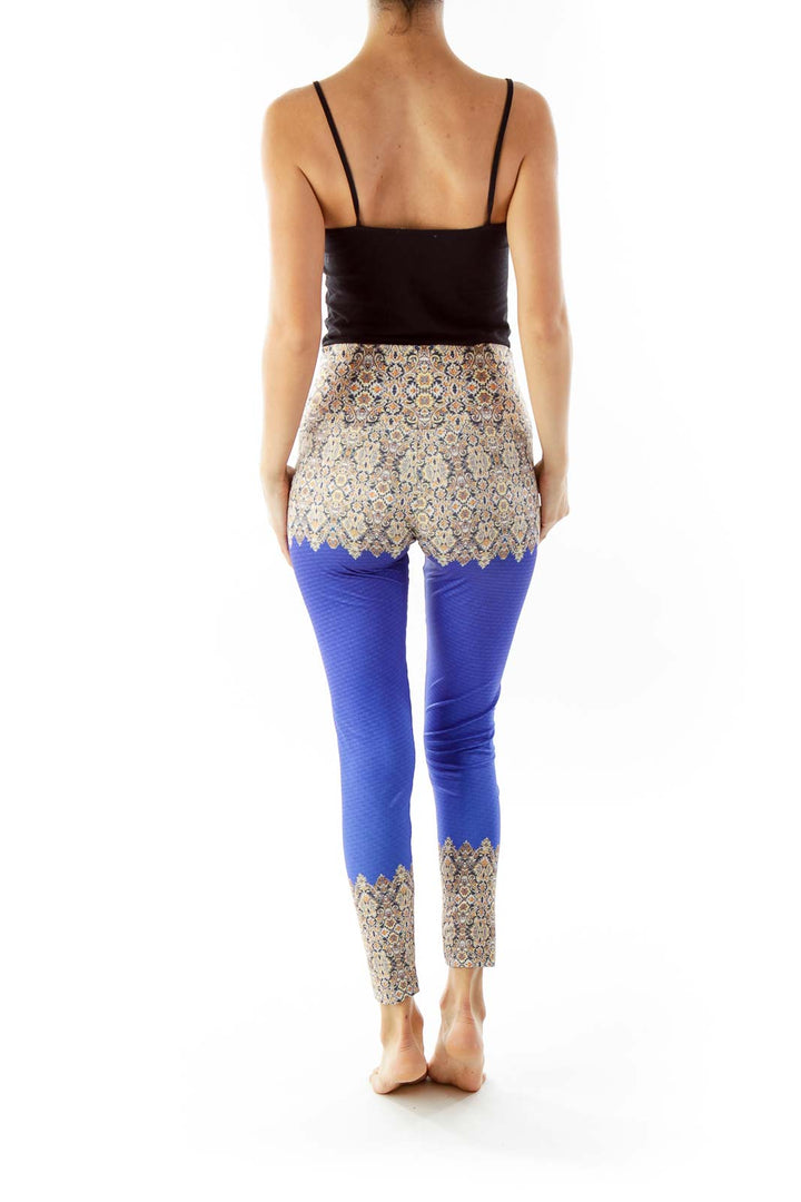 Blue Printed Cropped Yoga Pants