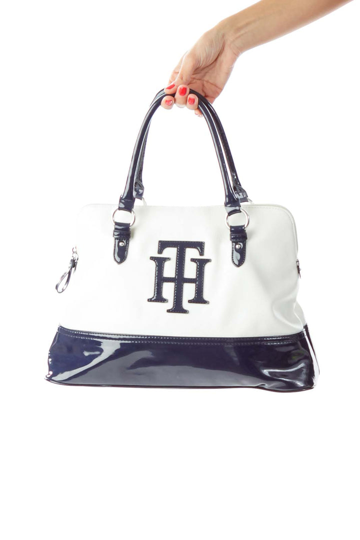 Navy White Monogrammed Bag