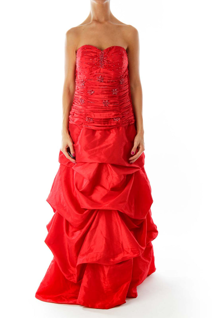 Red Strapless Evening Dress