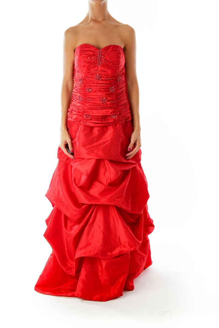 Red Strapless Evening Dress