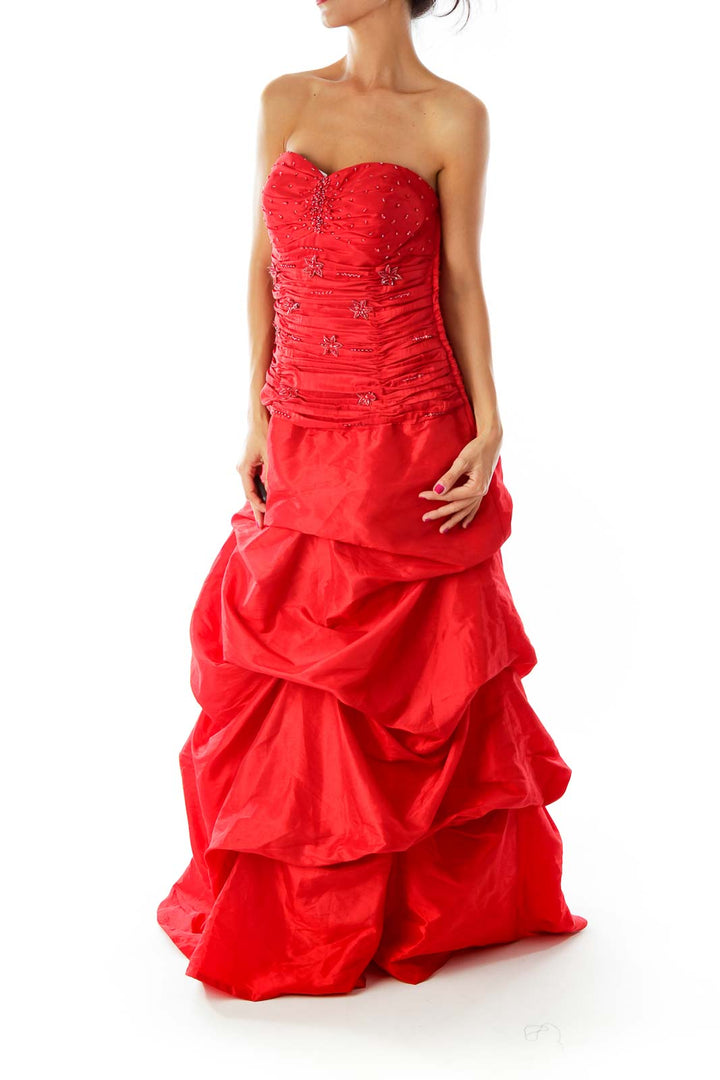 Red Strapless Evening Dress