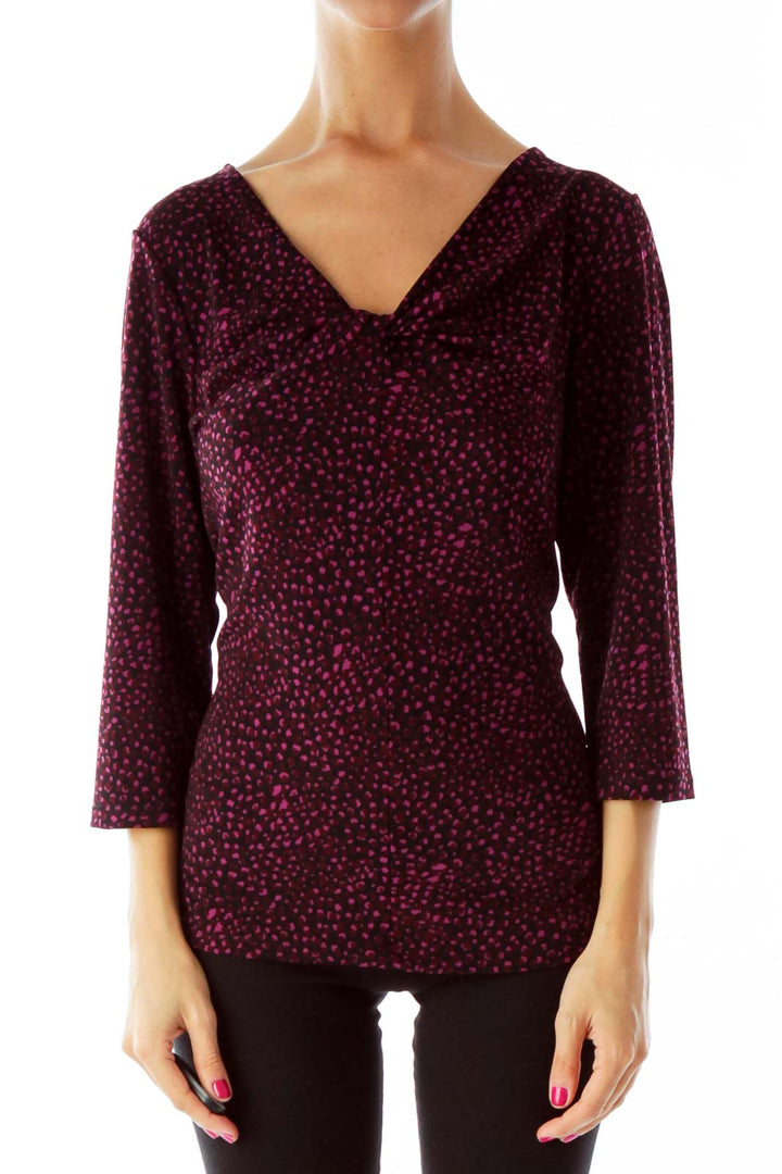 Purple black print blouse