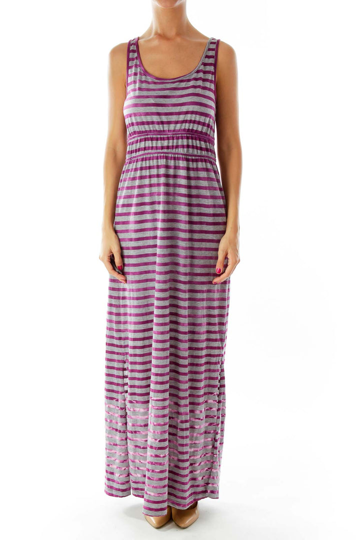 Purple Gray Striped Maxi Dress