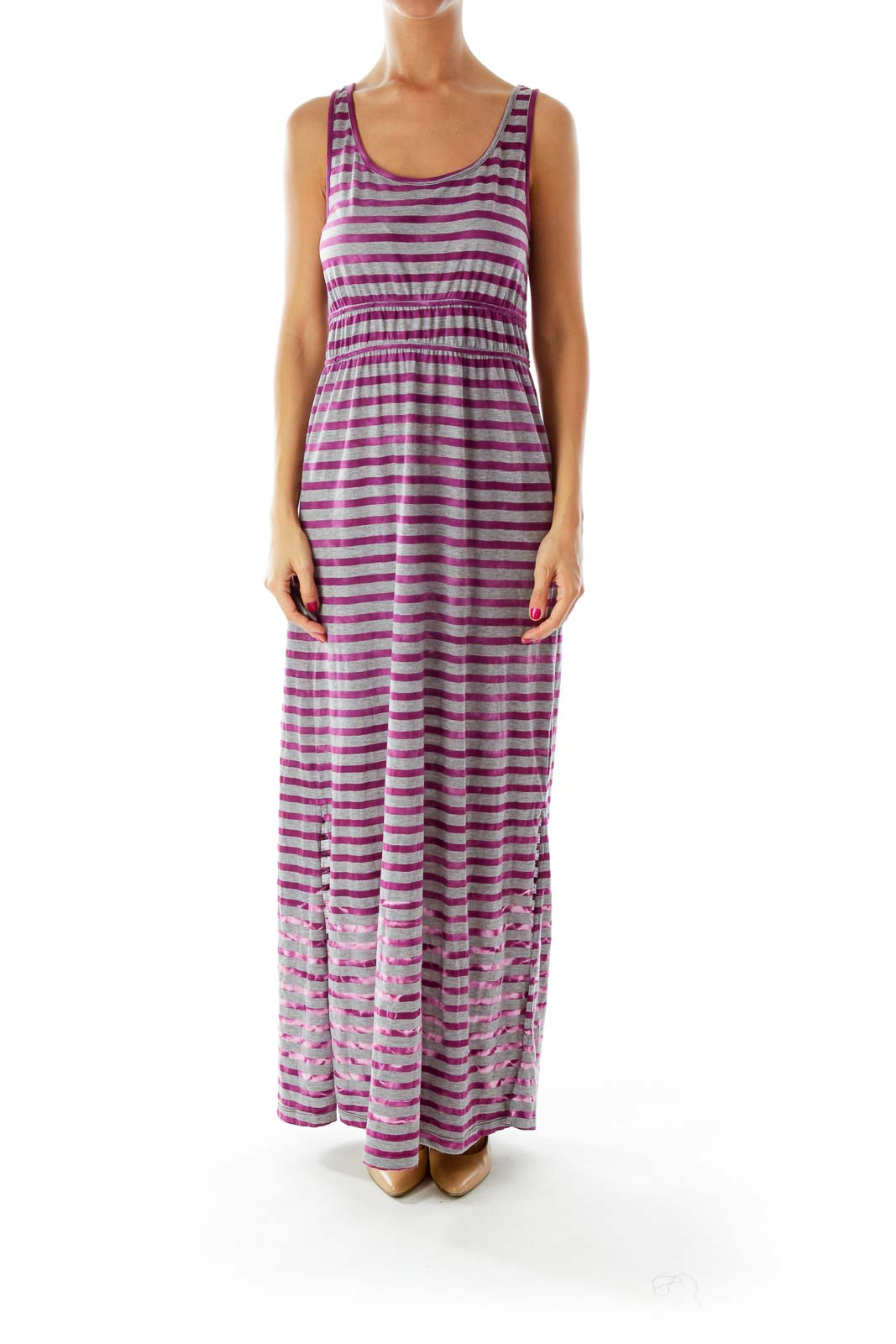 Purple Gray Striped Maxi Dress