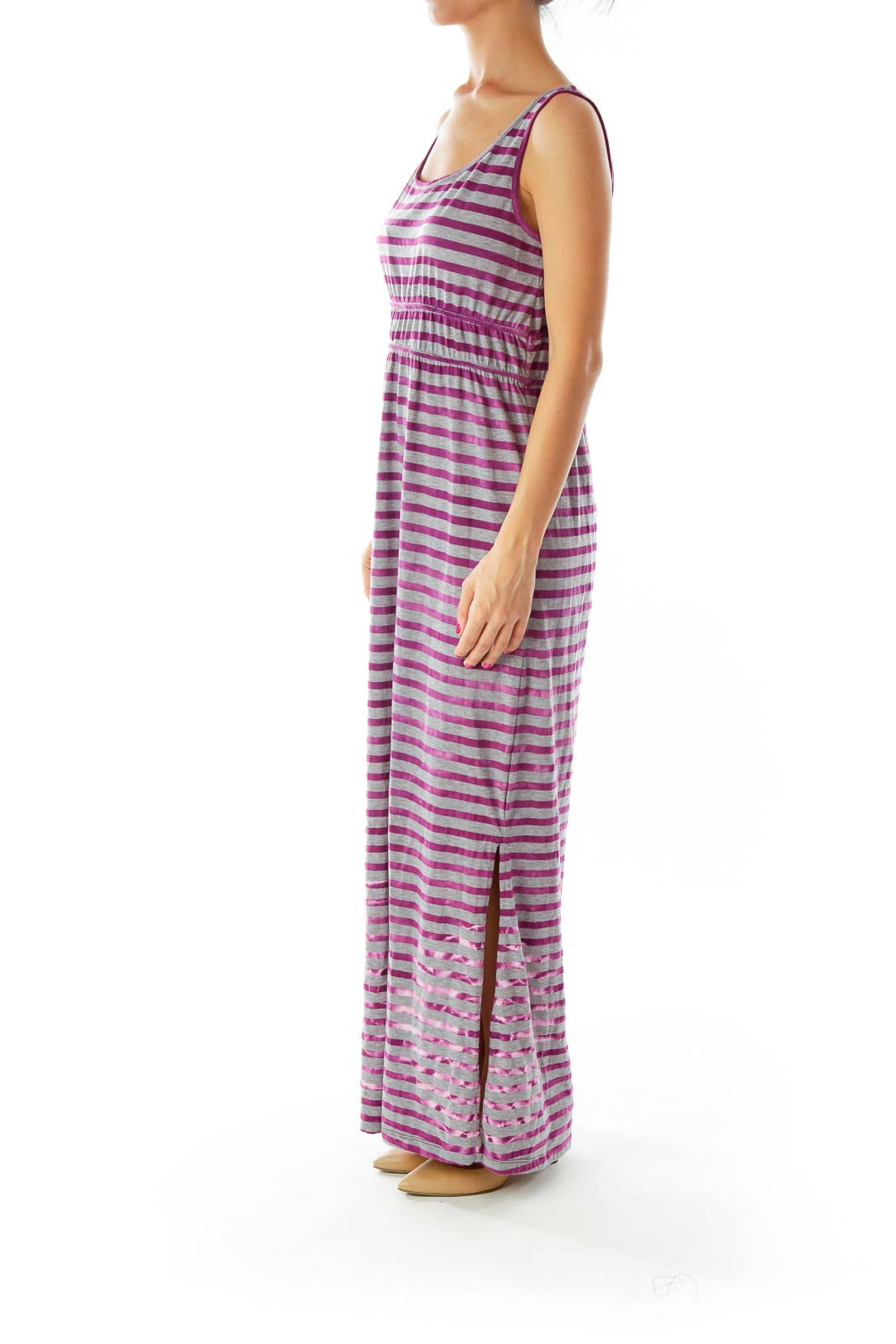 Purple Gray Striped Maxi Dress