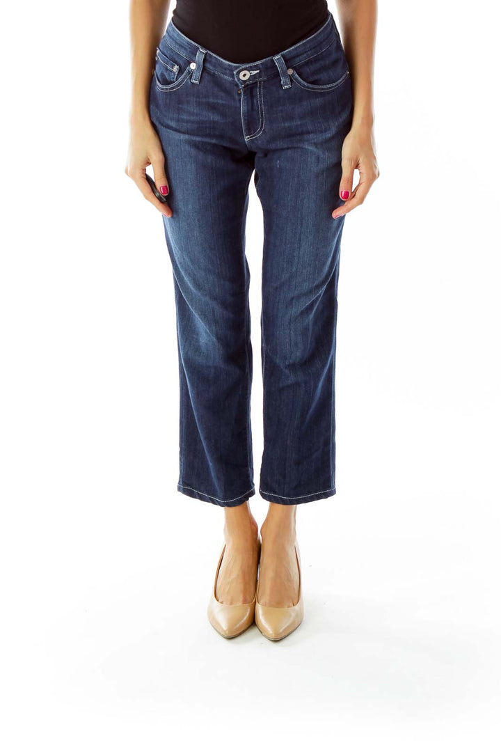 Navy Cropped Straight-leg Jeans