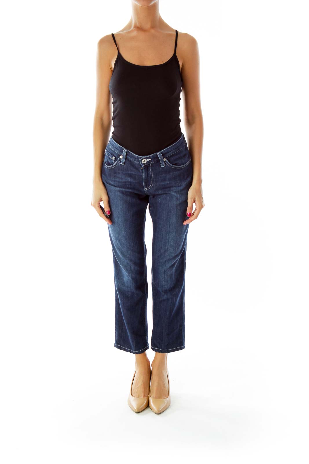 Navy Cropped Straight-leg Jeans