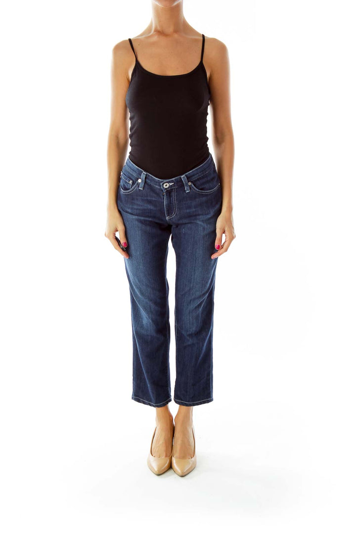 Navy Cropped Straight-leg Jeans