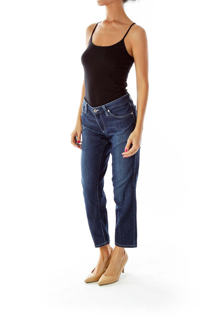 Navy Cropped Straight-leg Jeans