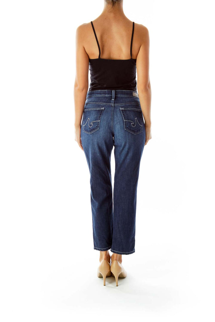 Navy Cropped Straight-leg Jeans