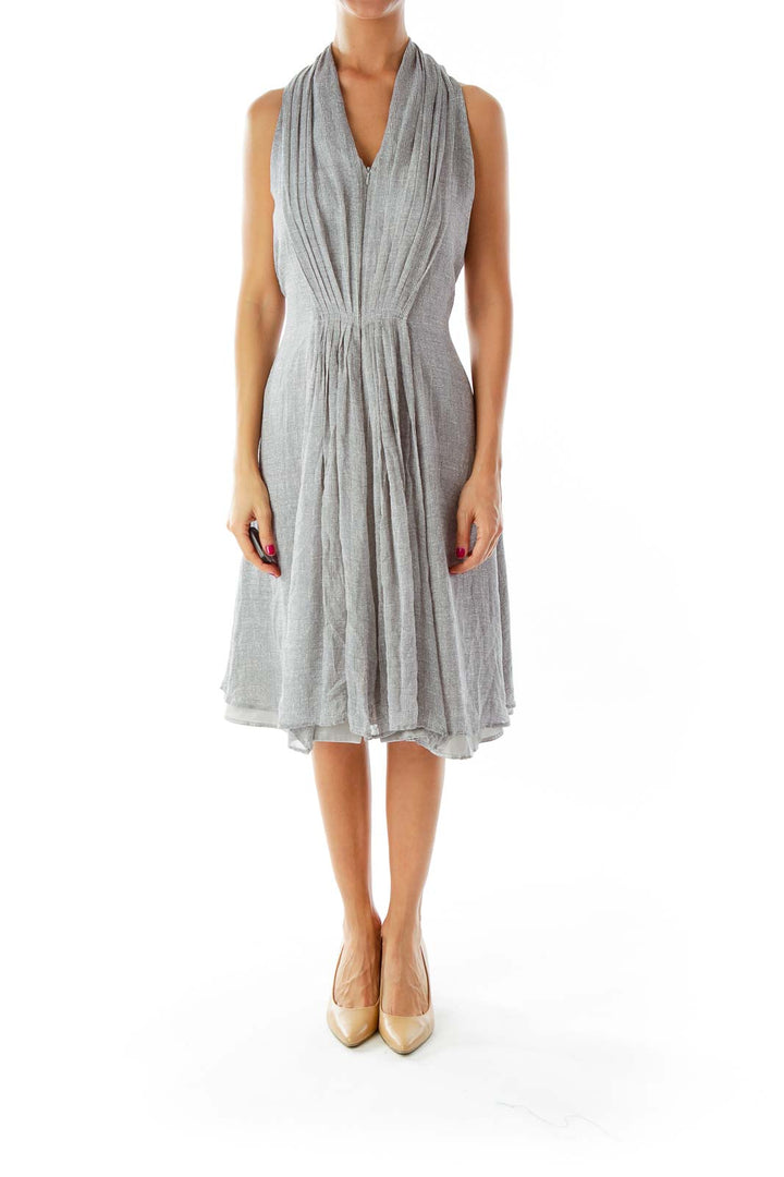 Gray Black Checkered Pleated Day Dress