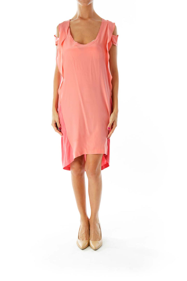 Pink Round Neck Ruffled Loose Day Dress