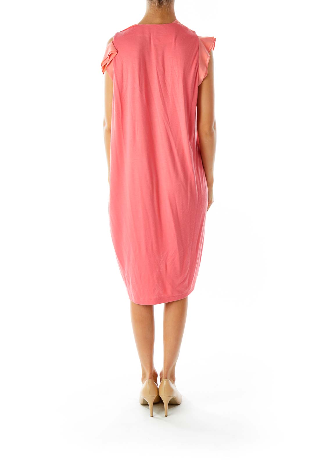 Pink Round Neck Ruffled Loose Day Dress