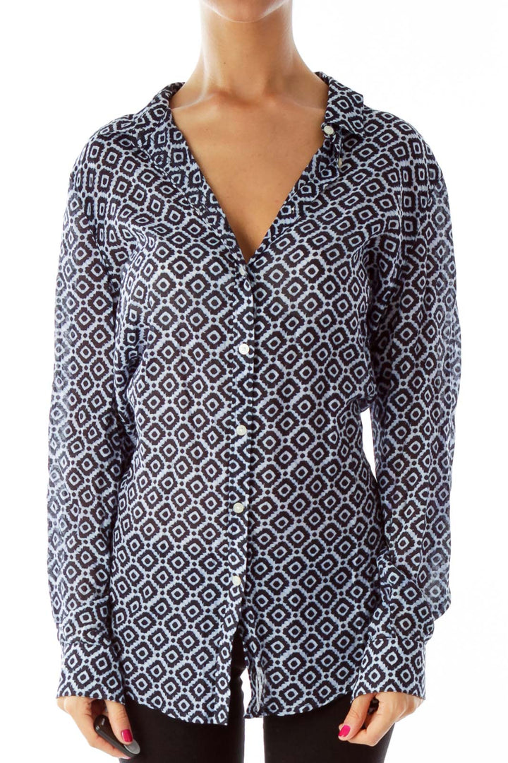 Blue Geometric Print Shirt