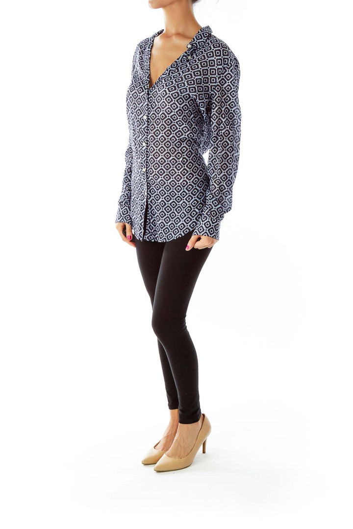 Blue Geometric Print Shirt