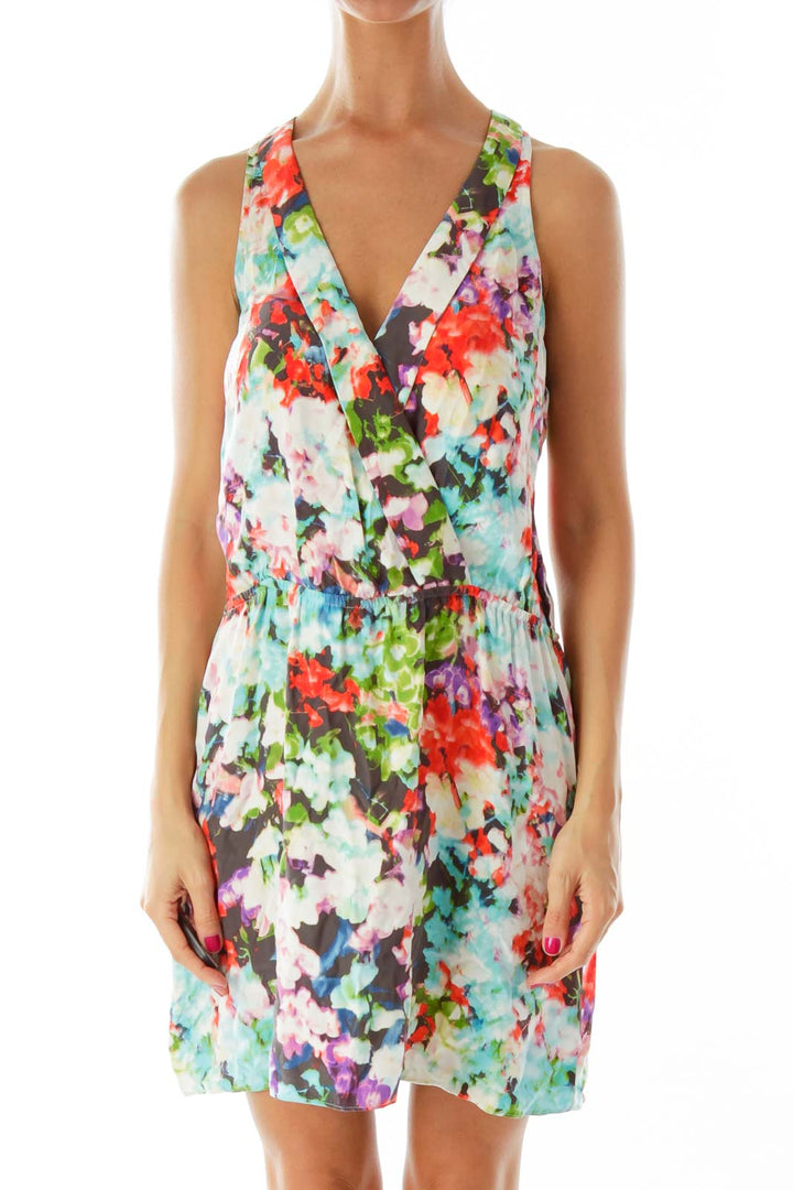 Multicolor Floral V-Neck Day Dress