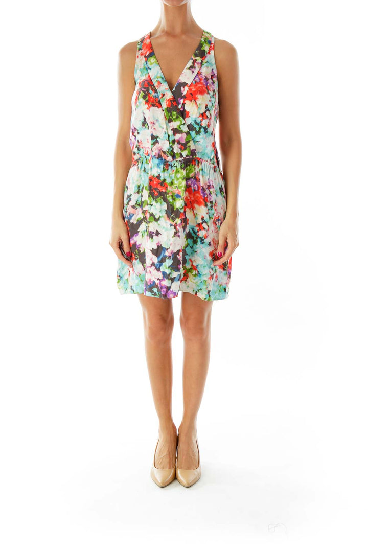 Multicolor Floral V-Neck Day Dress