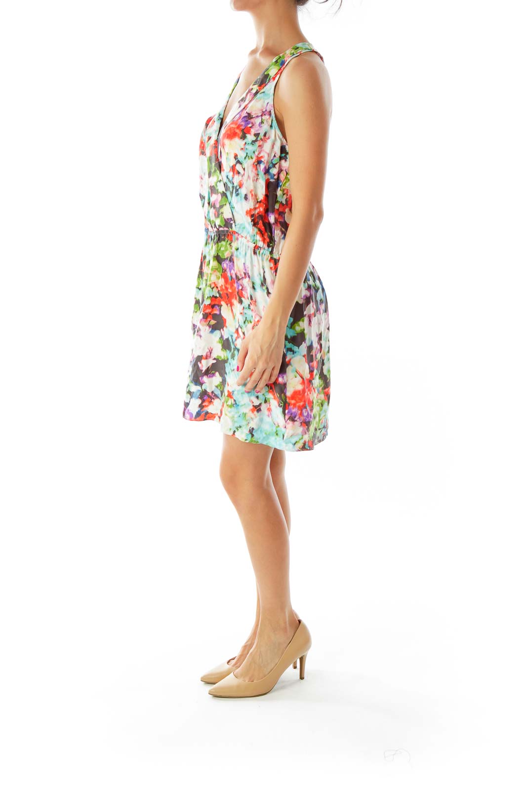 Multicolor Floral V-Neck Day Dress