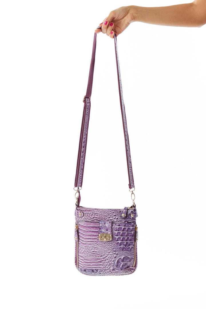 Purple Crocodile Print Crossbody Bag