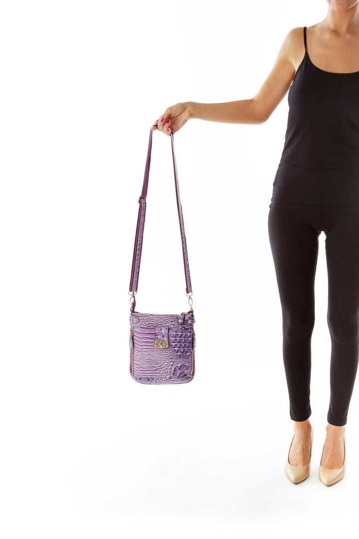 Purple Crocodile Print Crossbody Bag