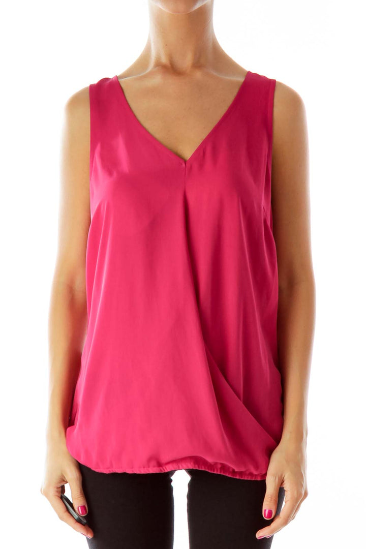 Magenta V-neck Sleeveless Blouse