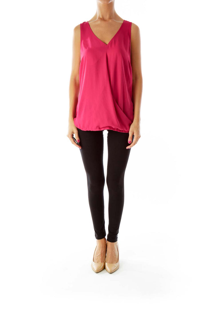 Magenta V-neck Sleeveless Blouse