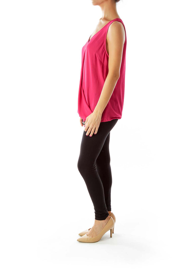 Magenta V-neck Sleeveless Blouse