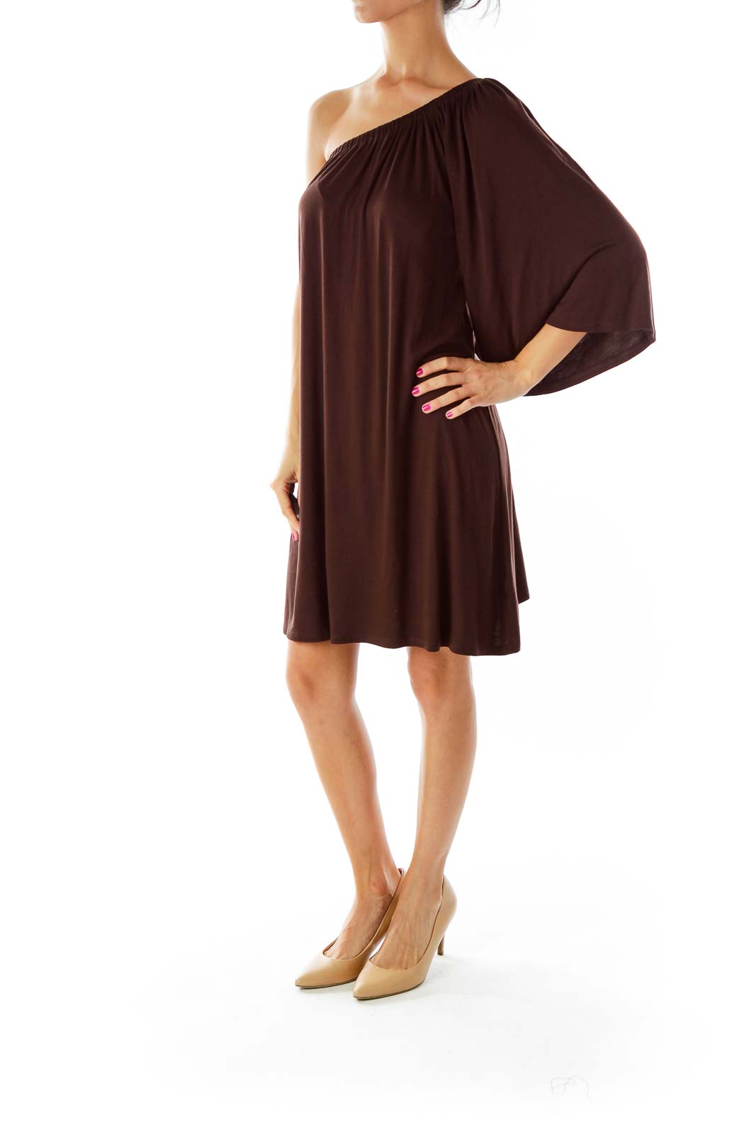 Brown One-Shoulder Cocktail Dress