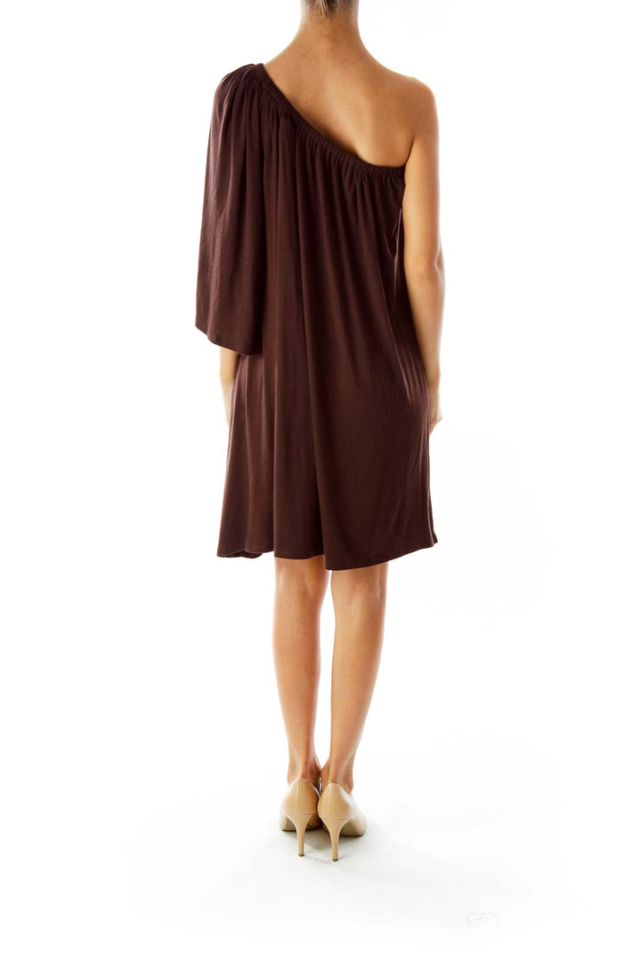 Brown One-Shoulder Cocktail Dress