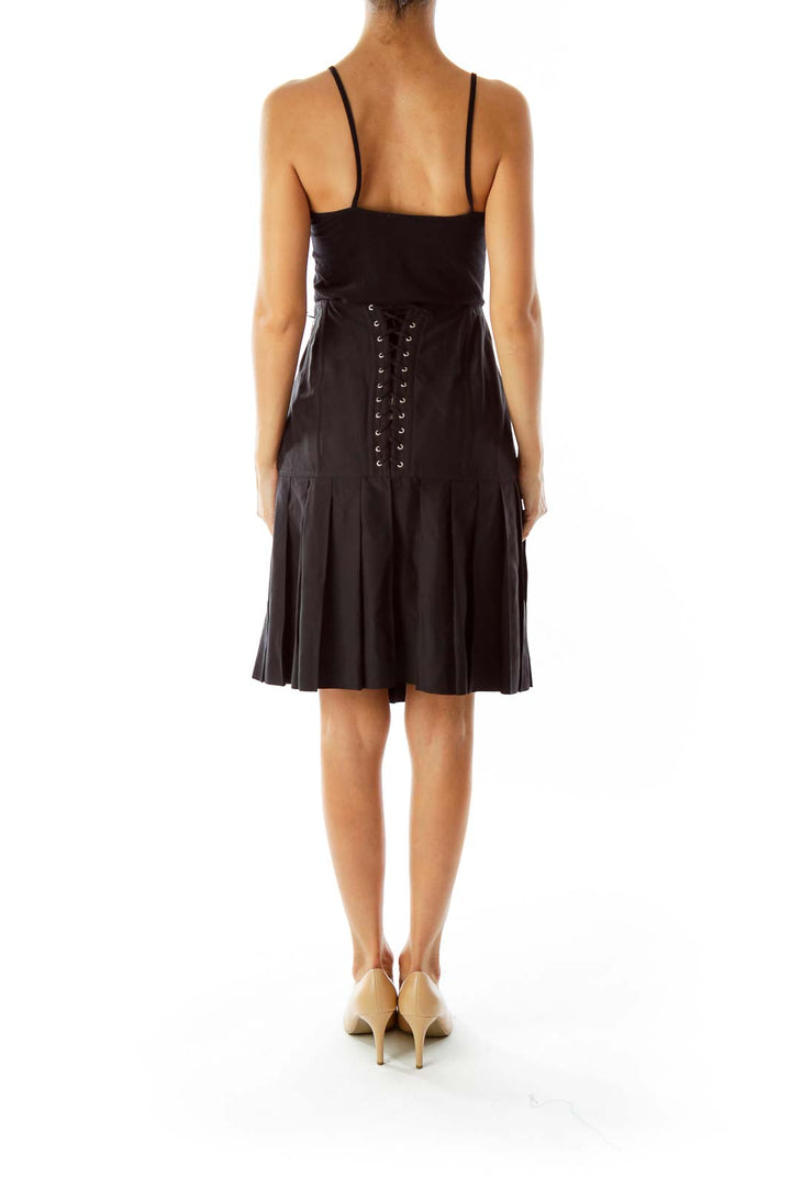 Black Lace Up Peplum Skirt