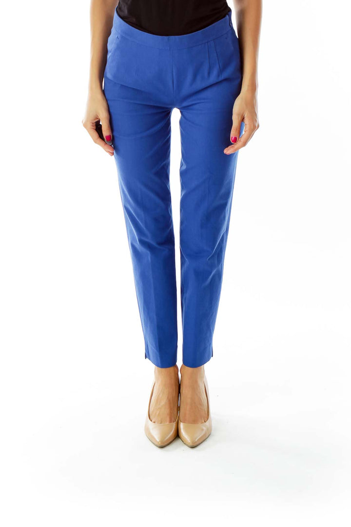 Blue High Waisted Slim Fit Trousers