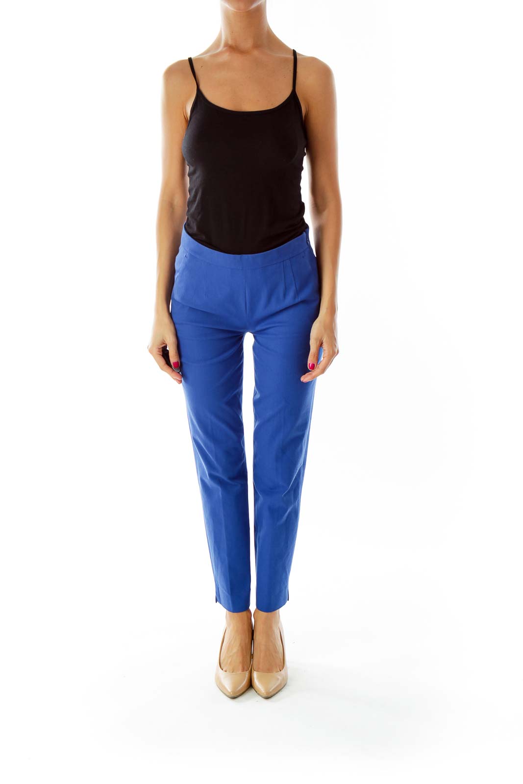 Blue High Waisted Slim Fit Trousers