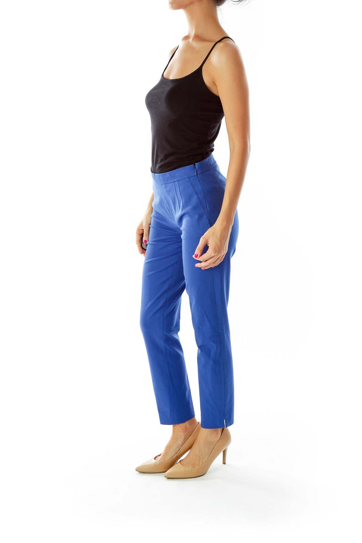 Blue High Waisted Slim Fit Trousers