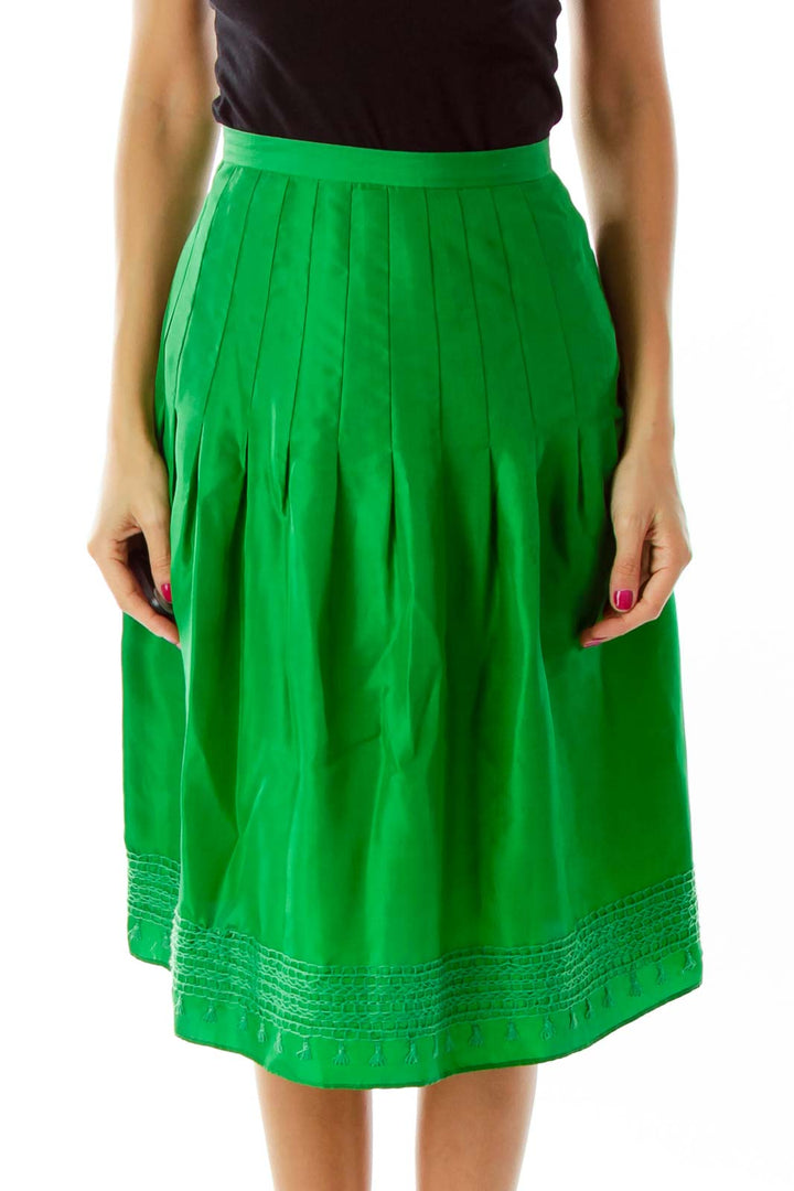 Green Pleated Midi Skirt