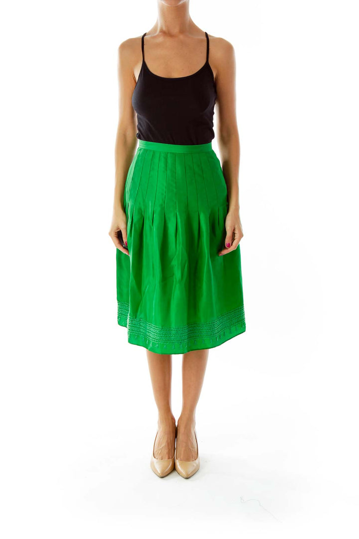 Green Pleated Midi Skirt