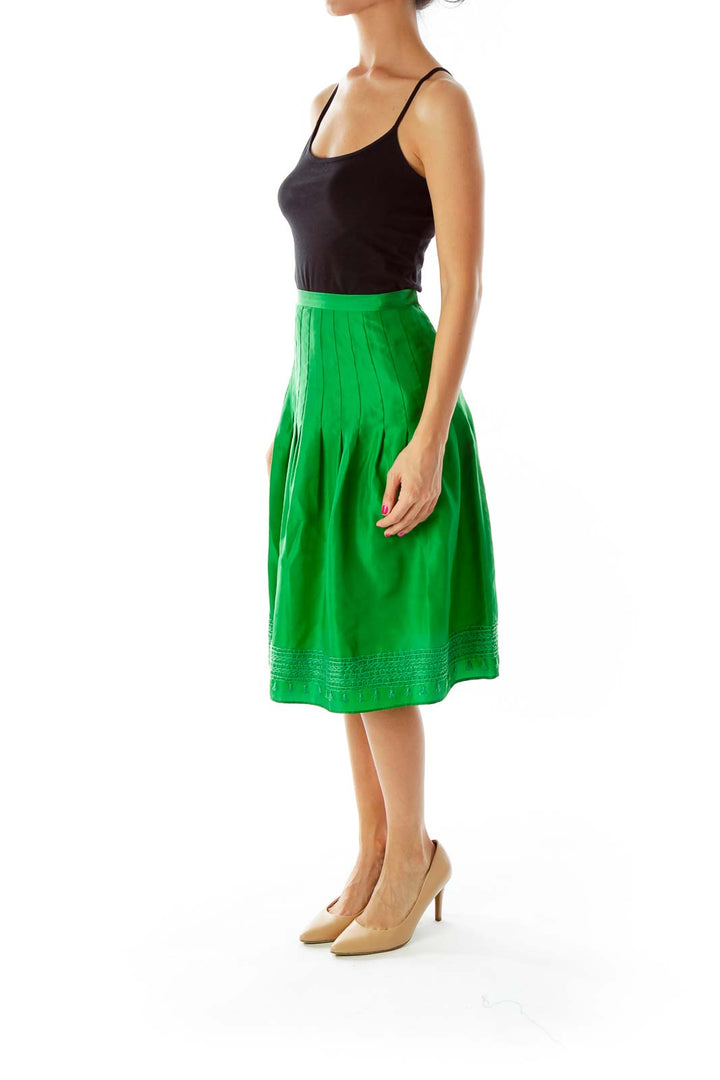 Green Pleated Midi Skirt