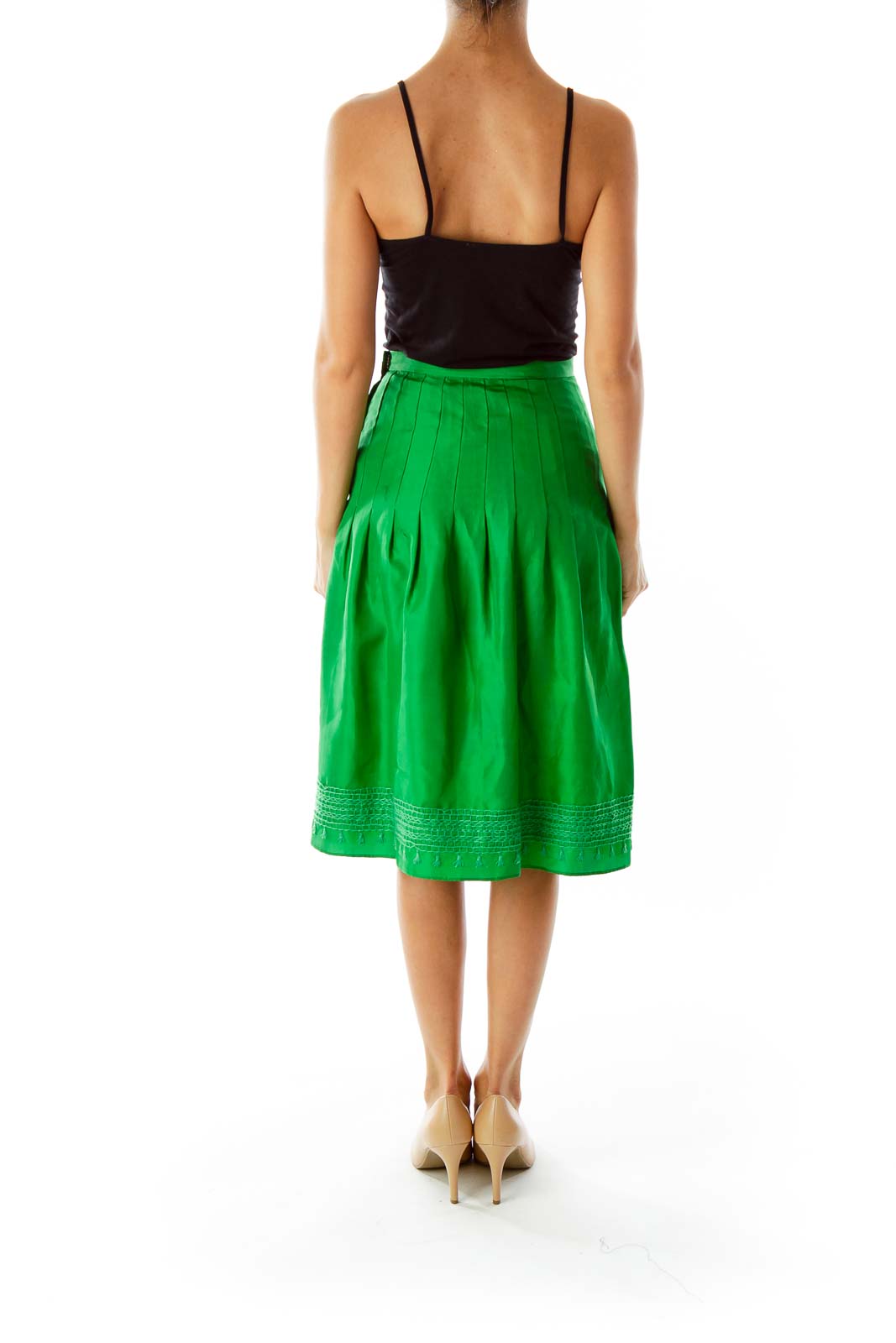 Green Pleated Midi Skirt