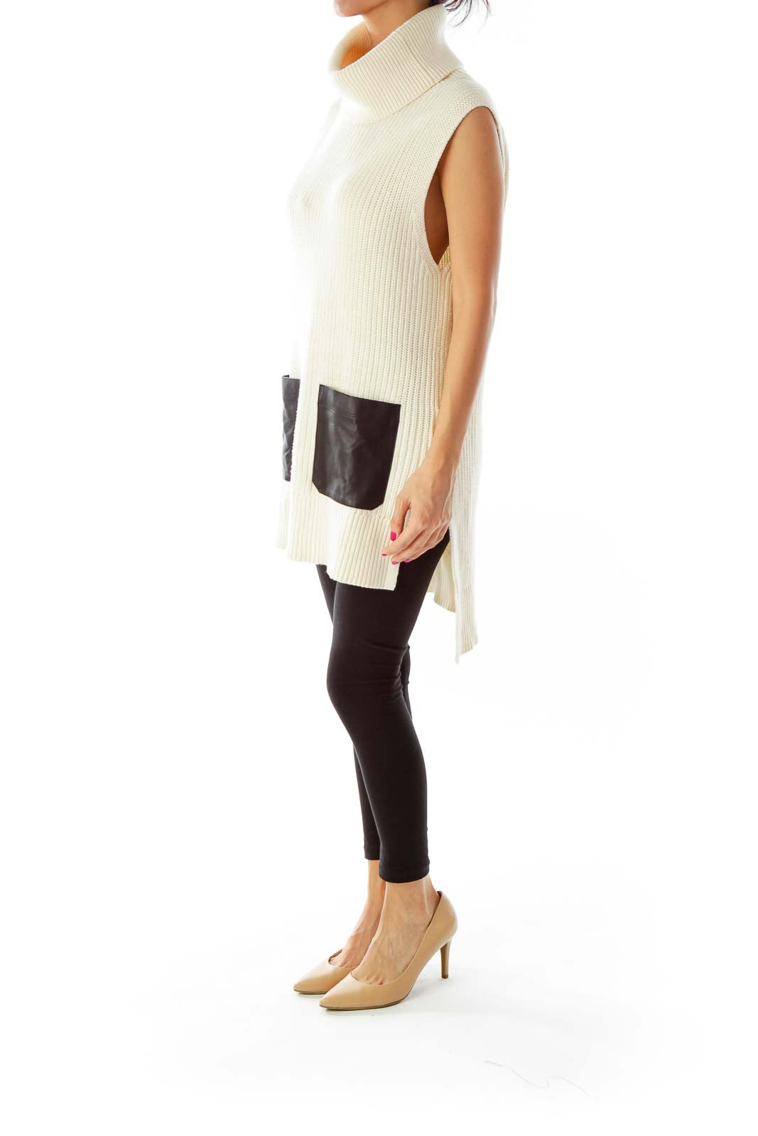 Cream Pocket Sleeveless Sweater