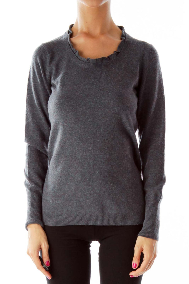 Gray Ruched Collar Sweater