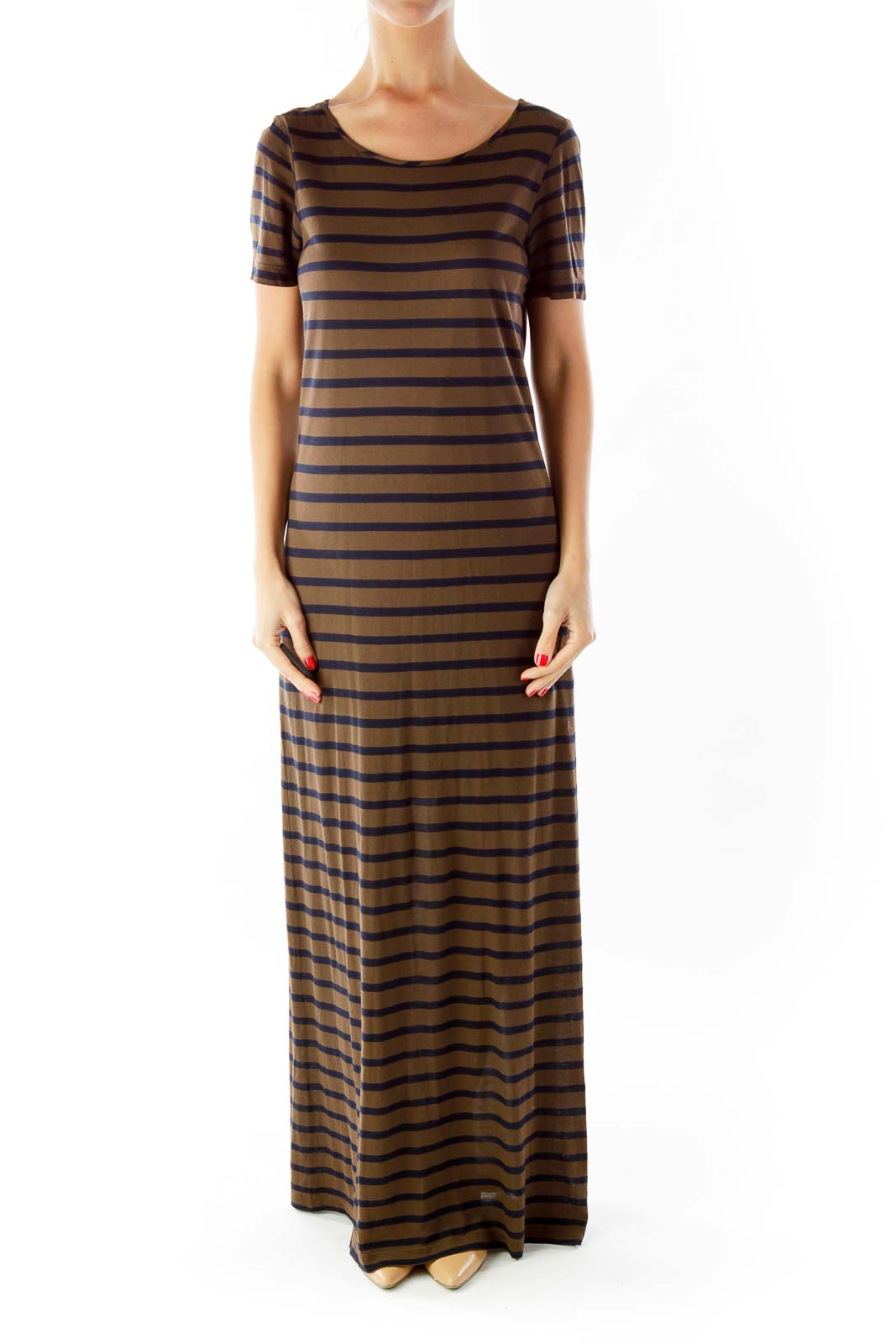 Brown Navy Striped Maxi Dress