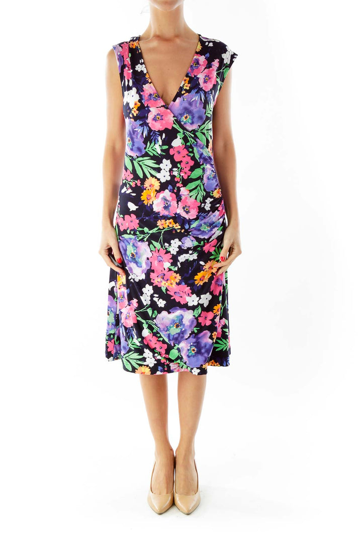 Multicolor Floral V-Neck Day Dress