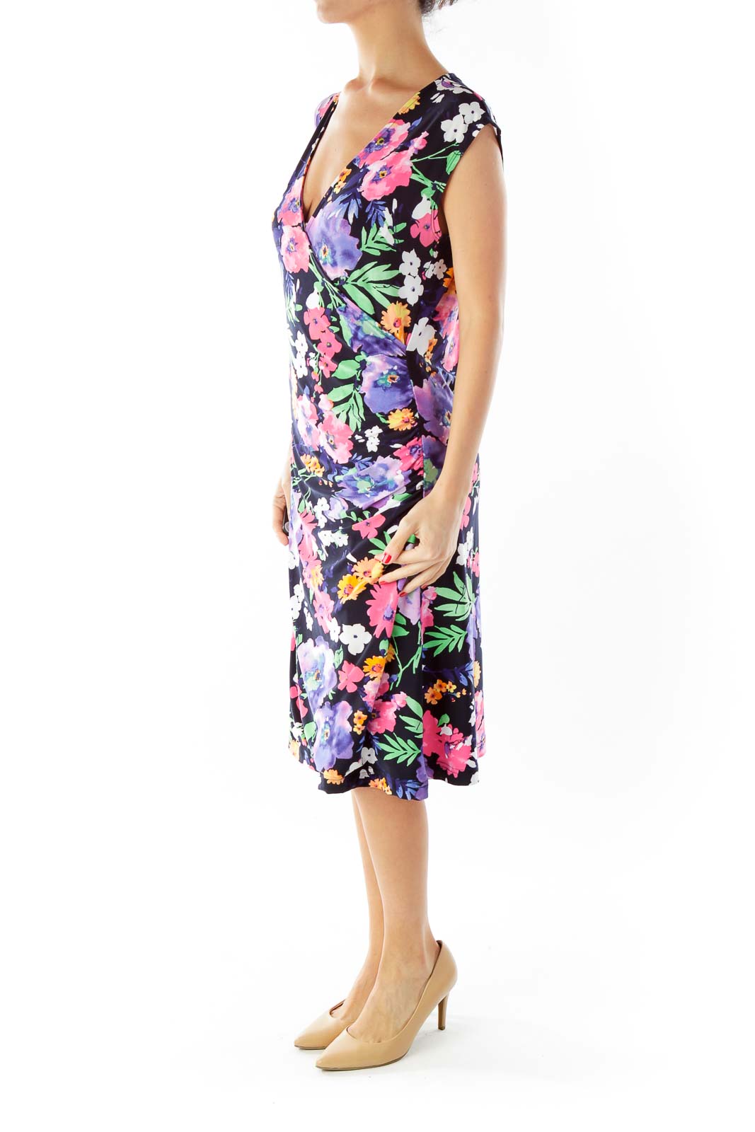 Multicolor Floral V-Neck Day Dress