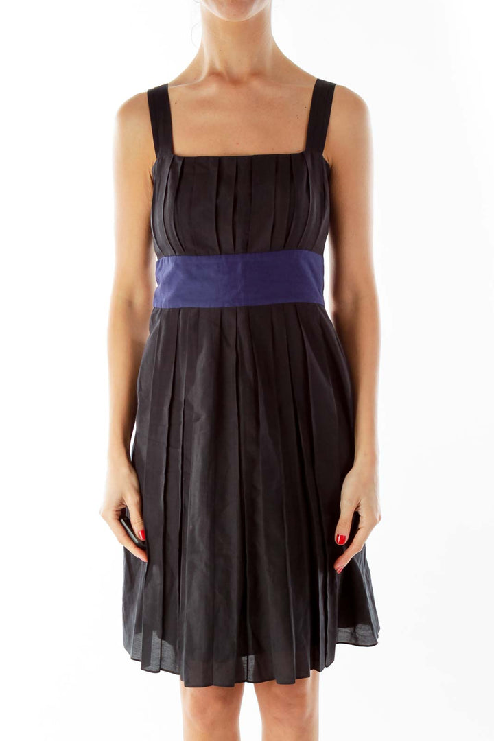 Black Navy Pleated Day Dress