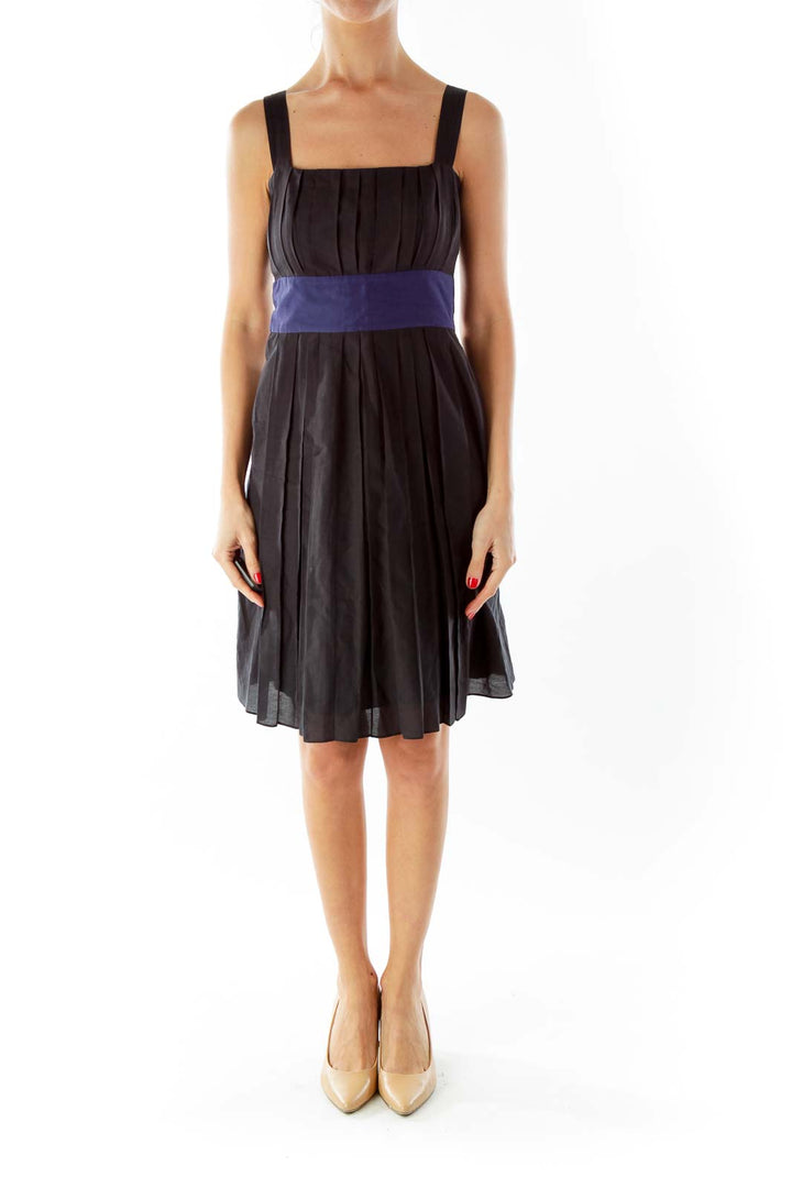 Black Navy Pleated Day Dress