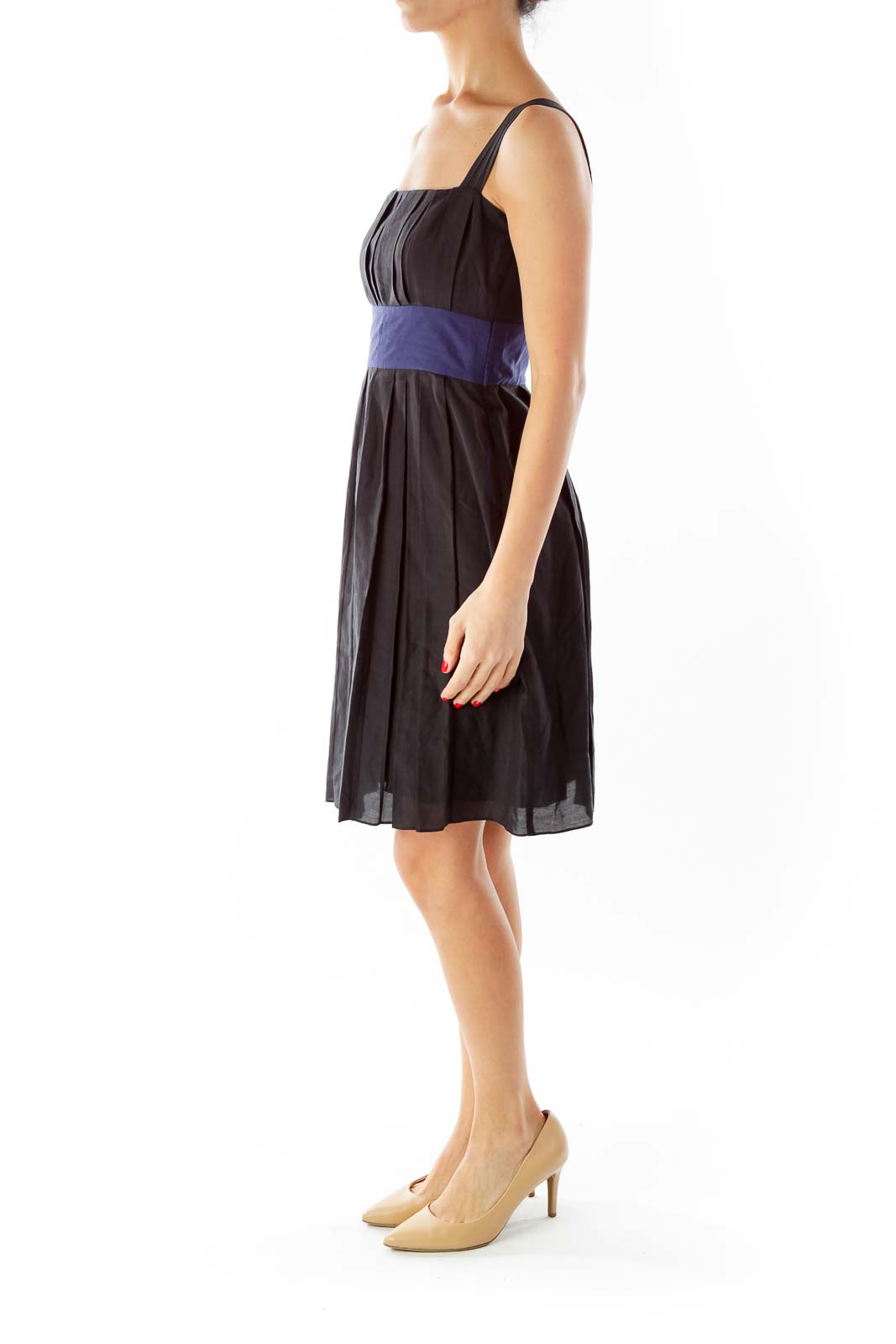 Black Navy Pleated Day Dress