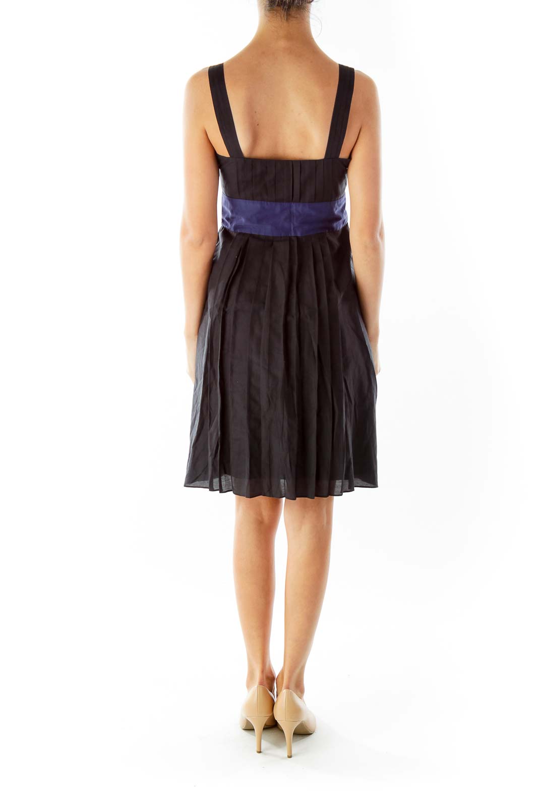 Black Navy Pleated Day Dress