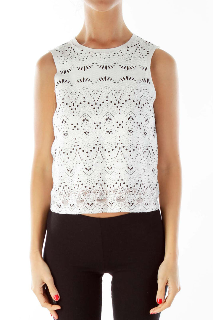 White Black Floral Lace Tank Top