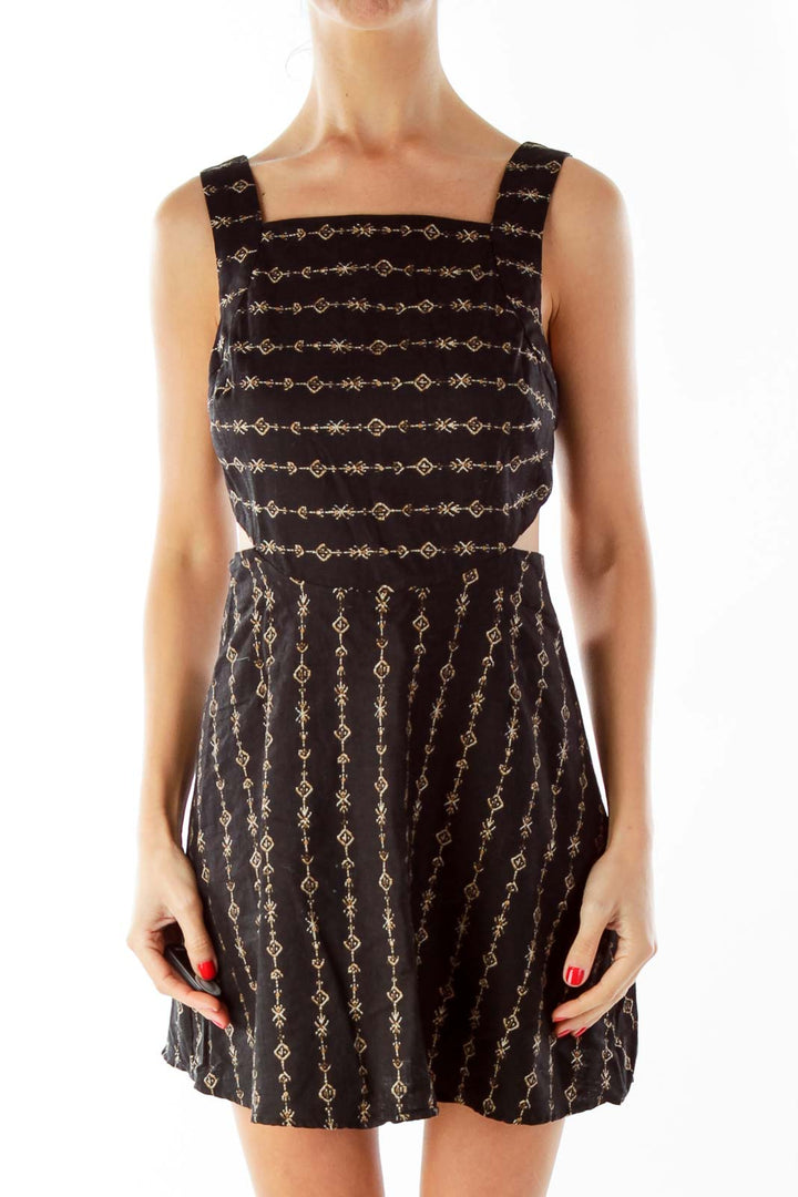 Black Beige Tribal Print Cut-Out Day Dress